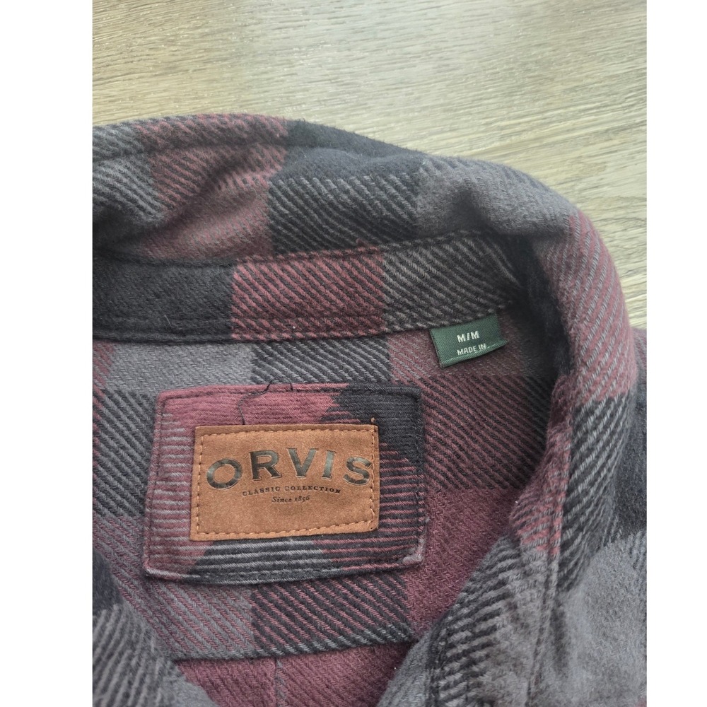 New Orvis Big Bear Flannel Shirt Mens Size M Burgundy Plaid Heavyweight Brushed - Picture 4 of 9